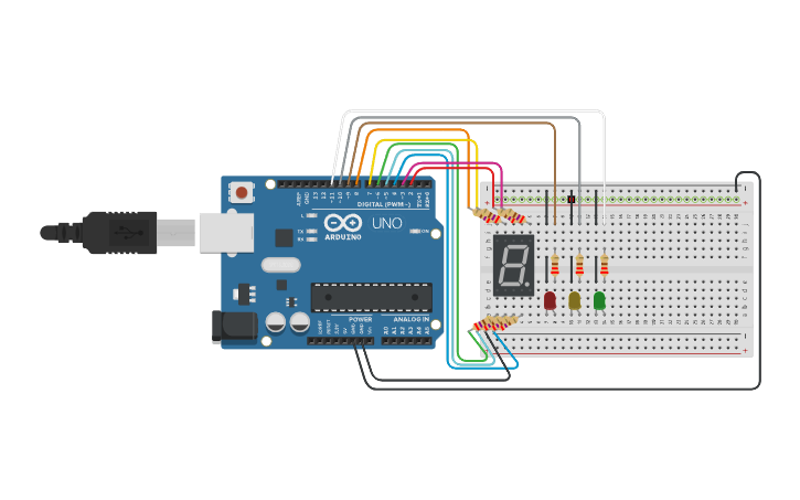 Circuit design Semáforo Arduino - Tinkercad