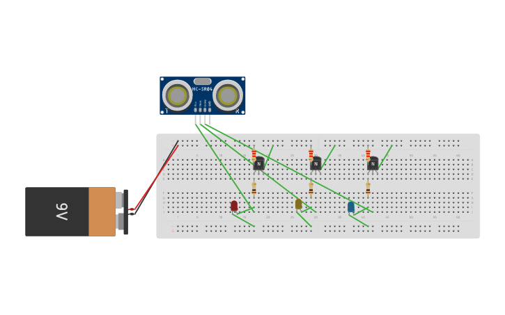 Circuit design Water Level Indicator Using Simple Transistors - Tinkercad