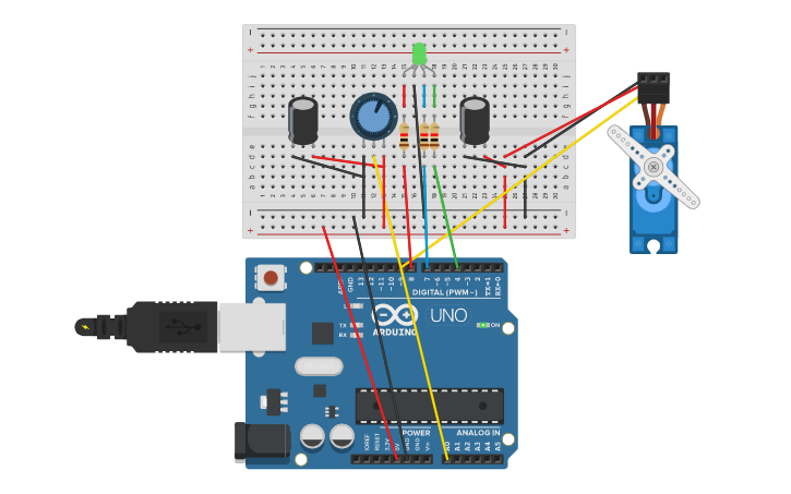 Circuit design Servo with RGB LED - Tinkercad