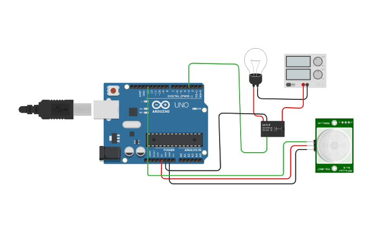 Circuit design Interfacing PIR sensor - Tinkercad