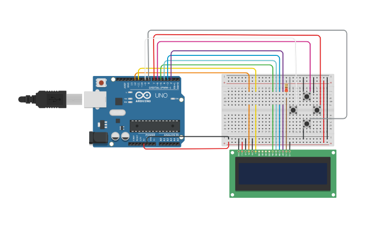 Circuit design simulasi LED DAN LCD - Tinkercad