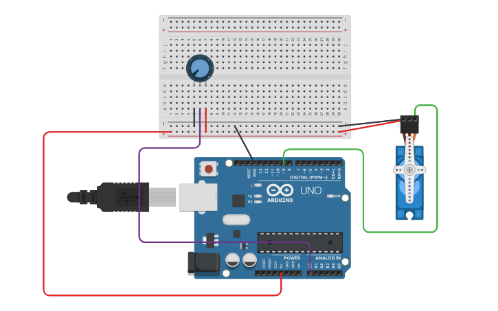 Circuit design Arduino Potentiometer + Servo Control - Tinkercad