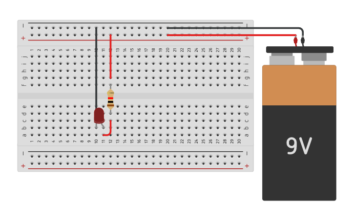 Circuit design Encendido de un led con batería - Tinkercad