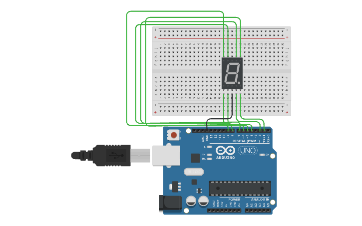 Circuit design 7 segment display - Tinkercad