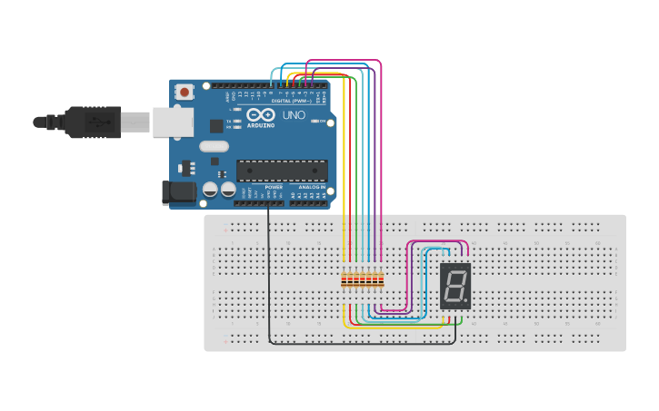 Circuit design Arduino 7 segmentos - Tinkercad