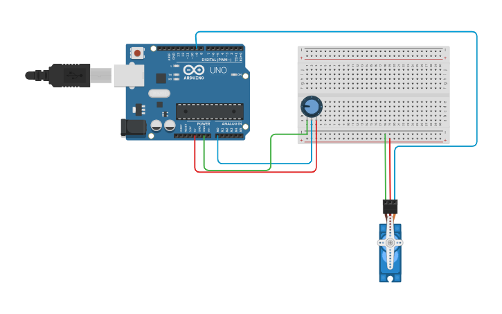 Circuit design servo com pot - Tinkercad
