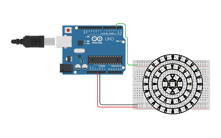 Circuit design RGB rings - Tinkercad