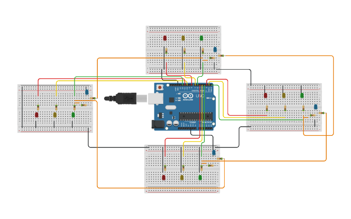 Circuit design Traffic light LED - Tinkercad
