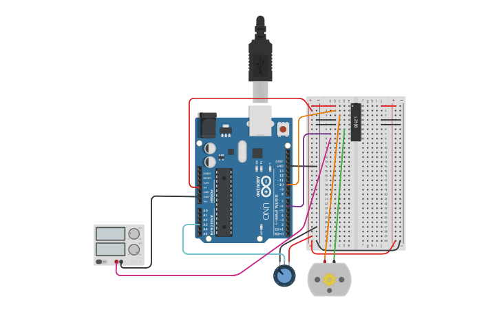 Circuit design DC motor and H bridge - Tinkercad