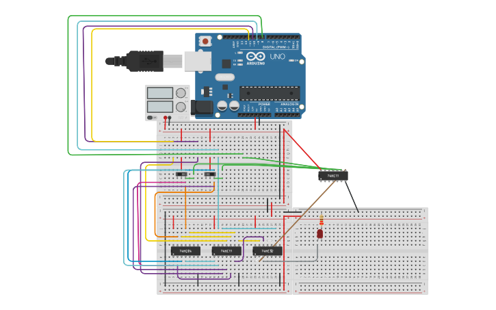 Circuit design MUX with arduino (4to1) - Tinkercad