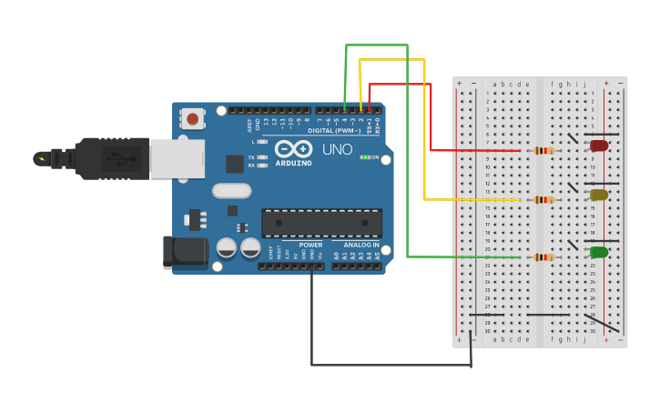 Circuit design Traffic light with C++ - Tinkercad