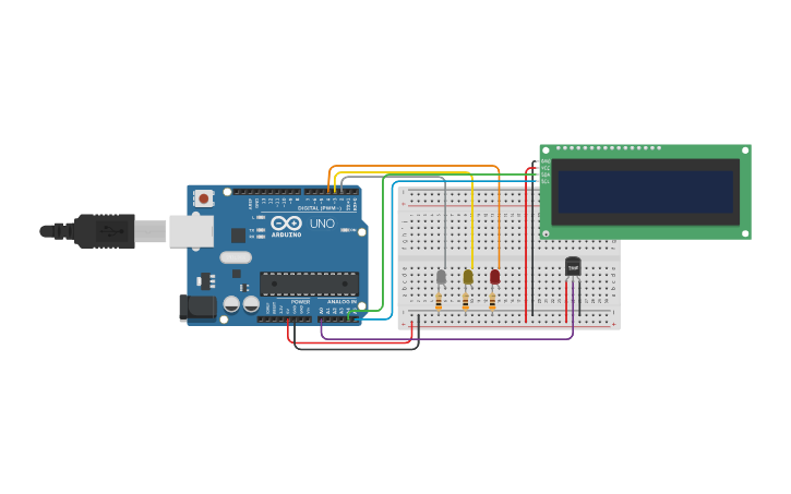 Circuit design Sensor de temperatura com LCD - Tinkercad