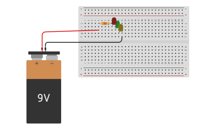 Circuit design 3 LEDS EN SERIE - Tinkercad