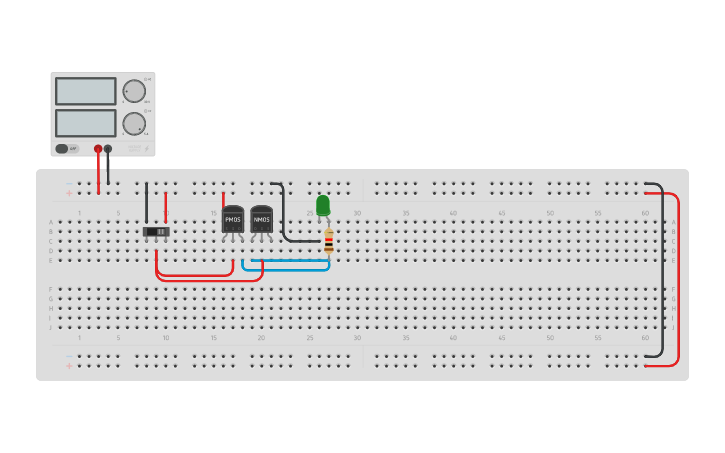 Circuit design CMOS NOT gate - Tinkercad
