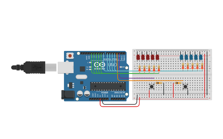 Circuit design Resistencia Pull Up y Pull Down - Tinkercad