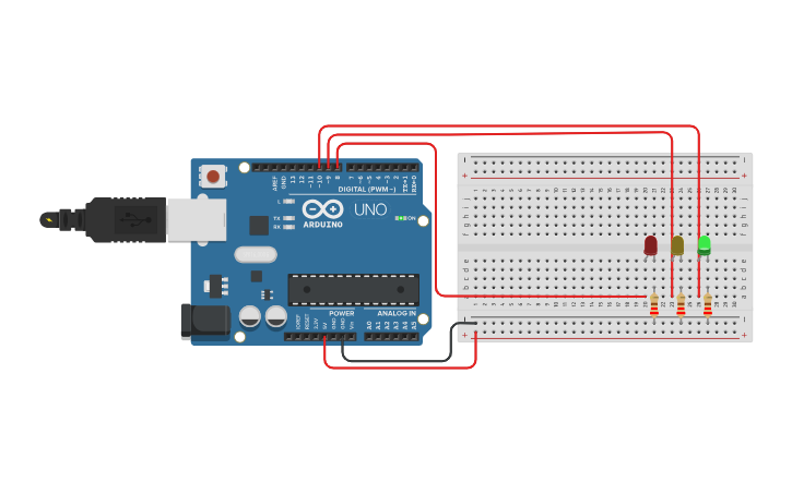 Arduino R3 Led Circuit Circuit design LEDs e arduino uno r3 com programação em texto - Tinkercad