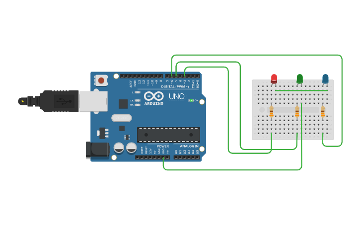 Circuit design RGB LED - Tinkercad