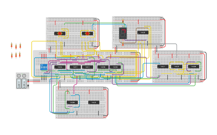 Circuit design BCD to 7 segment LED decoder- logic gates - Tinkercad