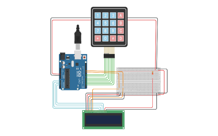Circuit design Read input from keypad and print on LCD - Tinkercad