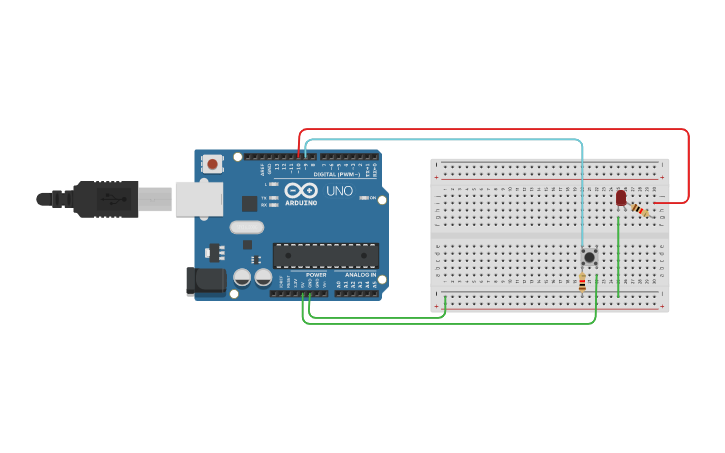 Circuit design LED Button - Tinkercad