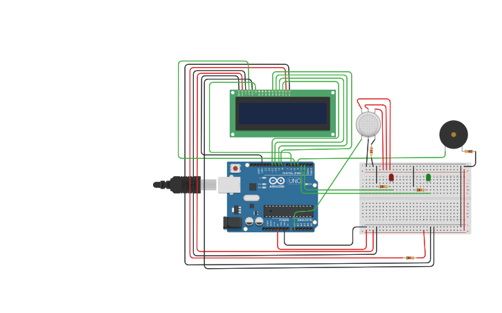 Circuit design GAS Detector with Arduino - Tinkercad