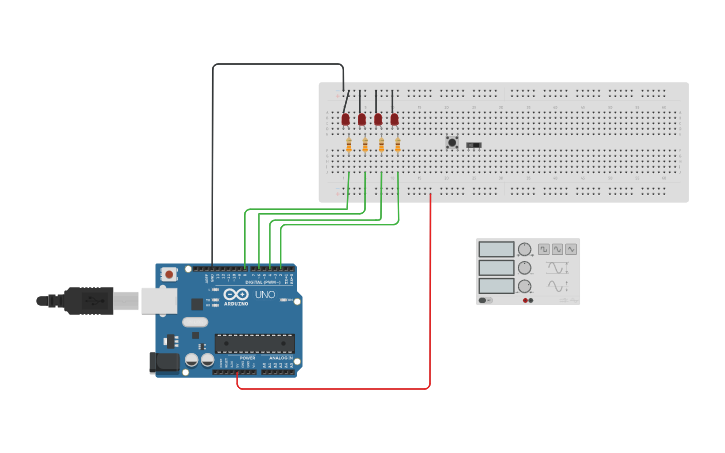 Circuit design 4 leds - Tinkercad