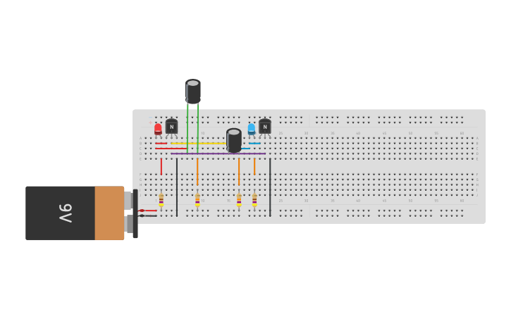Circuit design Flashing LED using transistors - Tinkercad