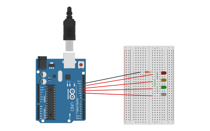 Circuit design CIRCUITO CON 3 LEDS SIMPLE - Tinkercad