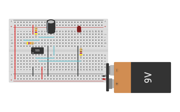 Circuit design blinking led using 555 timer - Tinkercad