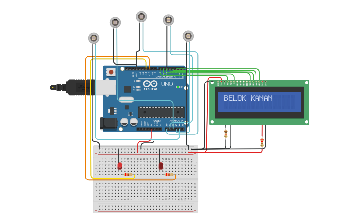Circuit design Line follower - Tinkercad
