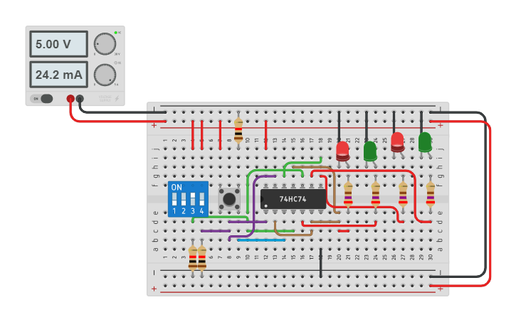 Circuit design Ferré 2 bit counter - Tinkercad