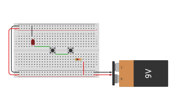 Circuit design C04. Serial Switchs + LED (9V) - Tinkercad