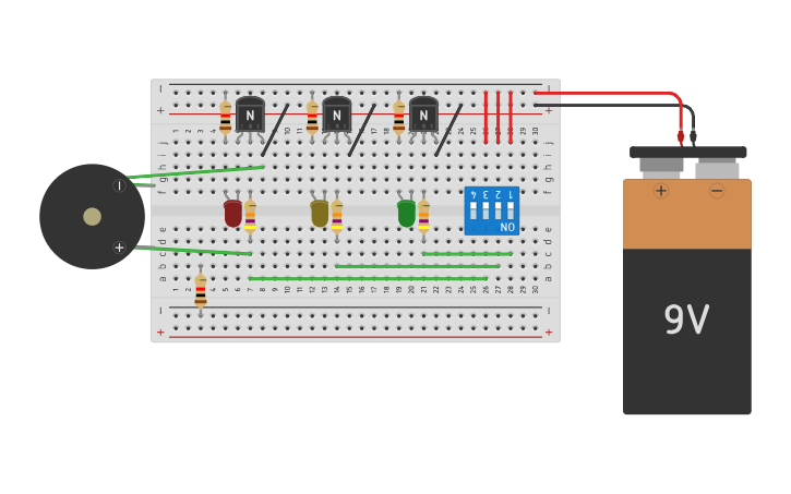 Circuit design 026 Water Level Indicator - with Transistors - Tinkercad