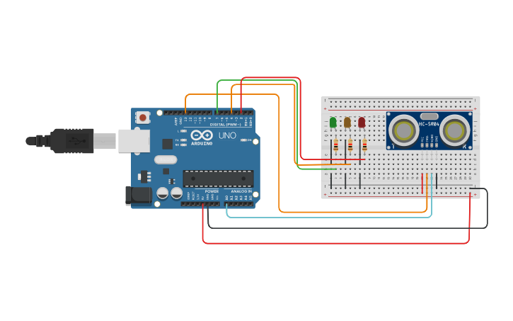 Circuit design Distance sensor - Tinkercad