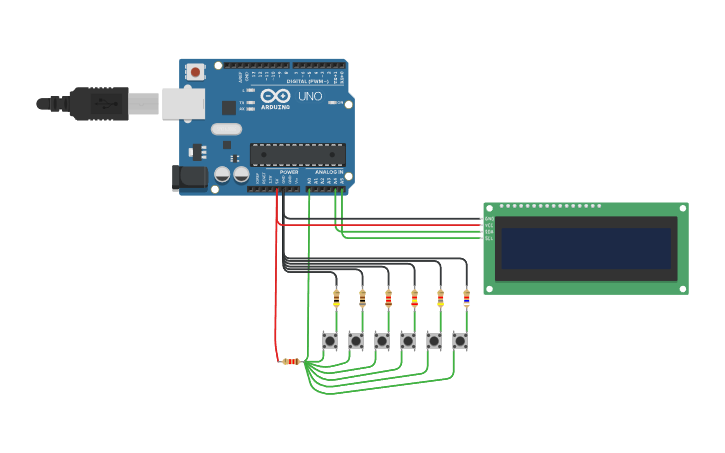 Circuit design Button inputs via Parallel Resistor Ladder - Tinkercad
