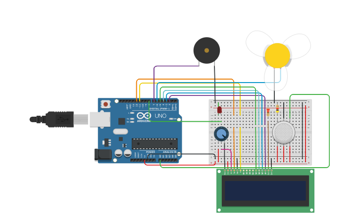 Circuit design Smoke sensor interfacing using arduino - Tinkercad