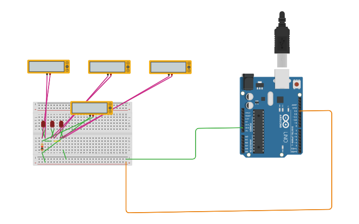 Circuit design 3 LED series circuit - Tinkercad