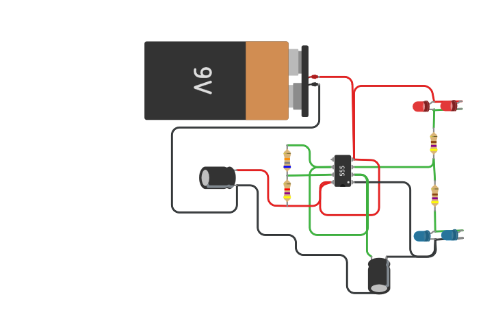 Circuit design 555 timer LED Flasher - Tinkercad