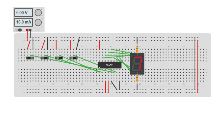 Circuit design 7 segment LED - Tinkercad