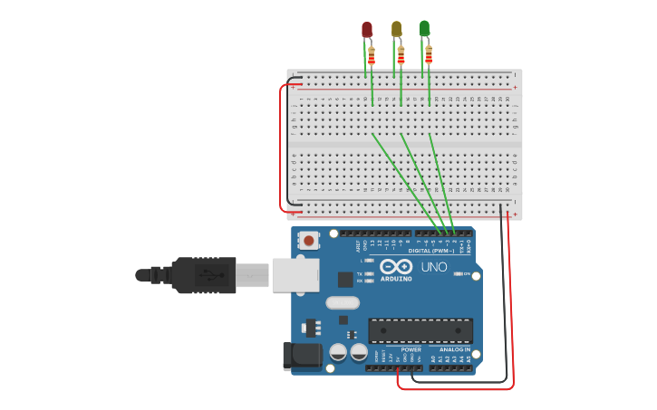 Circuit design Traffic Light - Tinkercad
