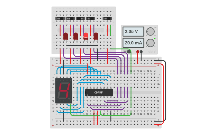 Circuit design Binary Coded Decimal (BCD) - Tinkercad