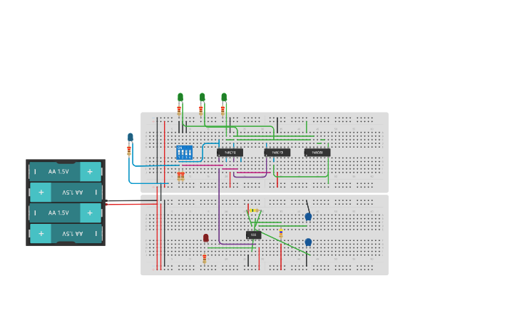 Circuit design synchronous 3 bit up counter - Tinkercad