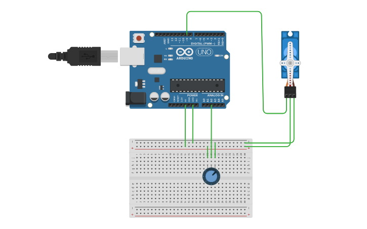 Circuit design LAB 12-3 Control Servo with Potentiometer - Tinkercad