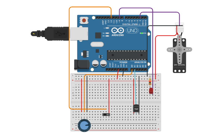 Circuit design ArdiUno: Servo Motor Control With POT And Temperature ...
