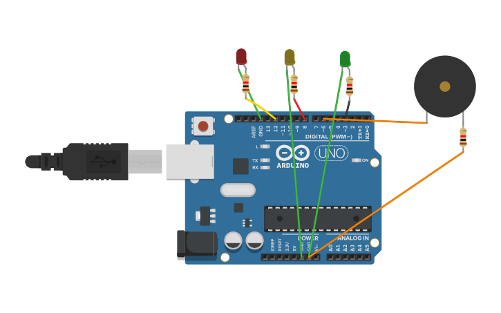 Circuit design Traffic light controller - Tinkercad