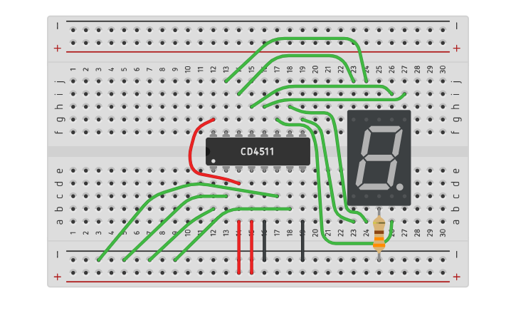 Circuit design Digital 7 segment decoder - Tinkercad