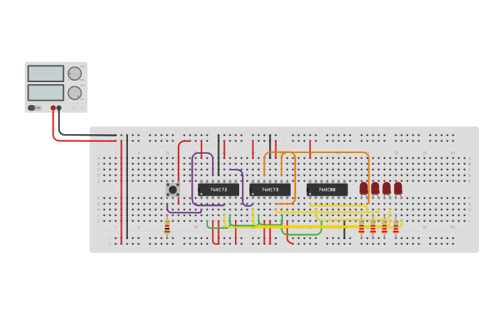 Circuit design Asynchronous decade Counter - Tinkercad