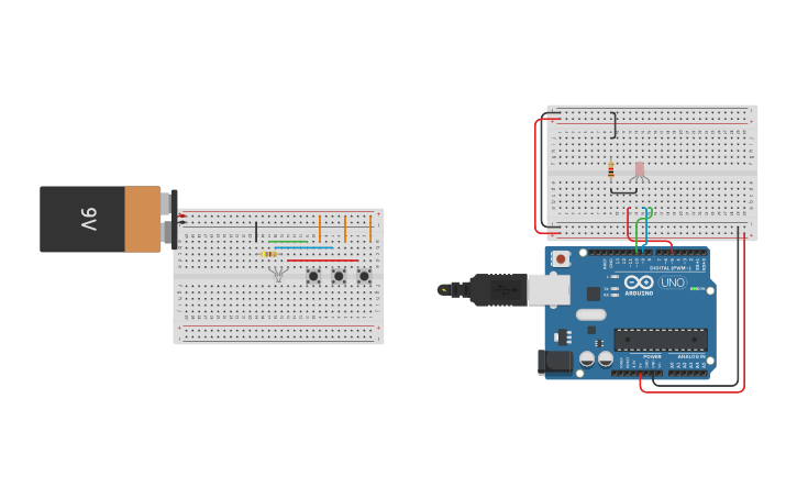 Circuit design RGB LED with button + ARDUINO[RGB Gradient]] - Tinkercad