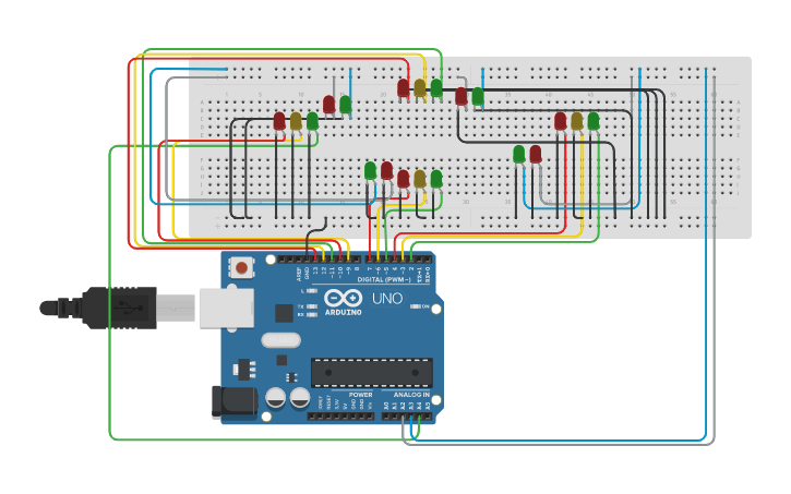 Circuit design 4 way traffic lights system with pedestrian lights ...