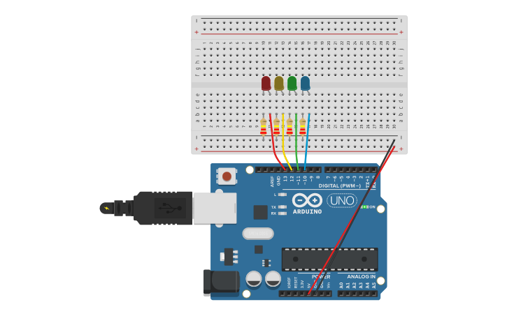 Circuit design Led Circuit With 4 LEDS - Tinkercad